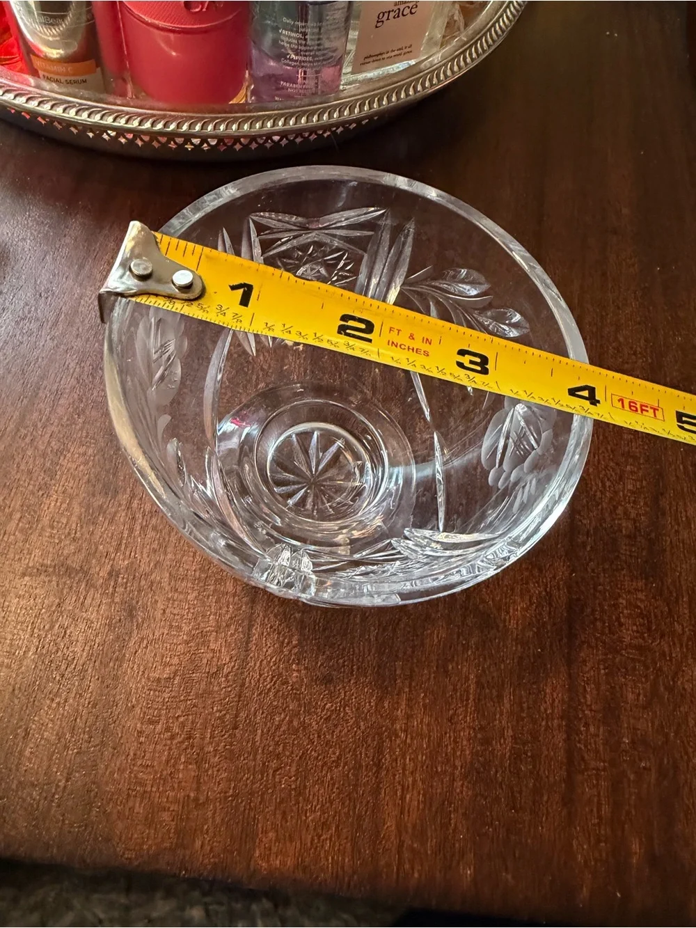 Vintage Crystal Cut Decorative Bowl, starburst pattern
